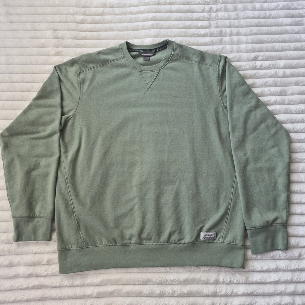 Eddie Bauer Men's L Green Fleece Pullover Sweatshirt Crew Neck Logo Long Sleeve